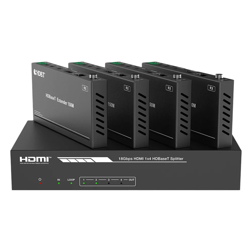 Splitter mas Extensor de Video | 1x4 | ProAV | HDBaseT™ | 120m en 4K@60Hz | 150m en 1080p@60Hz | Cat6/6a/7 | Gestión Avanzada EDID | Control IR y RS232 | PoC | Salida de Audio