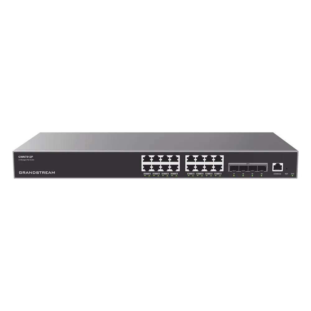 Switch Capa 3 PoE+ Administrable / 16 puertos 10/100/1000 Mbps + 4 Puertos SFP+ de 10 Gigabits / Hasta 240W / Compatible con GWN Cloud.
