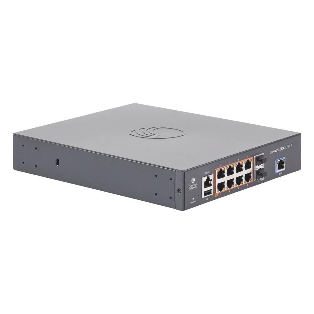 Switch cnMatrix EX2010-P capa 3 de 10 puertos(8 PoE Gigabit 802.3af/at, 2 SFP, 1 consola, 1 MNGMT, 1 USB)  administración cnMaestro On-Premises (MX-EX2010PXA-U) – vista 3