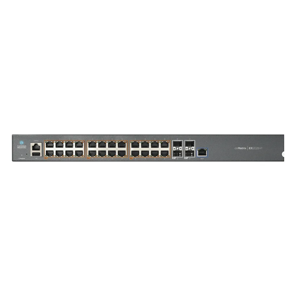 Switch cnMatrix EX2028-P capa 3 de 28 puertos (24 PoE Gigabit 802.3af/at, 4 SFP+) administración cnMaestro On-Premises (MX-EX2028PxA-U)