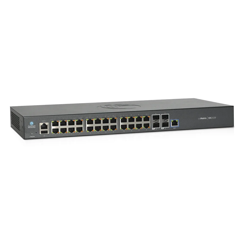 Switch cnMatrix EX2028-P capa 3 de 28 puertos (24 PoE Gigabit 802.3af/at, 4 SFP+) administración cnMaestro On-Premises (MX-EX2028PxB-U) – vista 3
