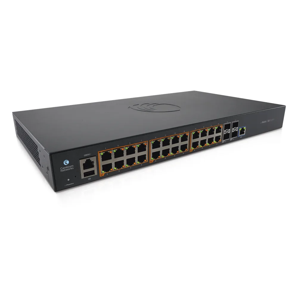 Switch cnMatrix EX2028-P capa 3 de 28 puertos (24 PoE Gigabit 802.3af/at, 4 SFP+) administración cnMaestro On-Premises (MX-EX2028PxB-U) – vista 4