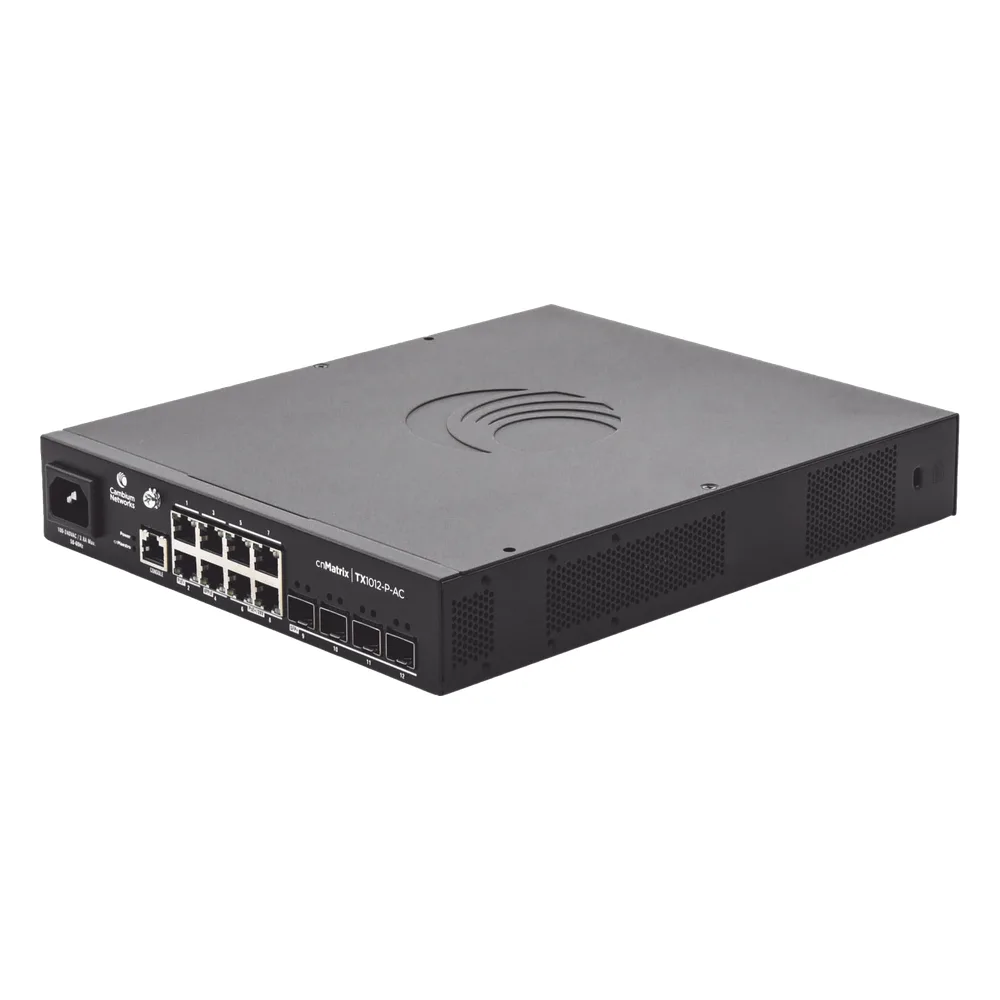 Switch cnMatrix TX1012-AC-P PoE Ideal para WISP  / 8 Puertos Gigabit PoE + 4 SFP+ / PoE Budget 200W /Capa 2 y Capa 3