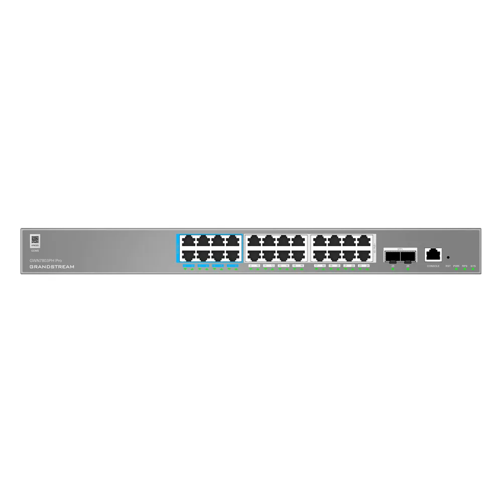 Switch de Red Empresarial L2++ / Serie GWN7800 Pro / 24 Puertos Gigabit PoE 400W / 2 SFP+ / Gestión Cloud GDMS / VLAN 4K / QoS Avanzado / Seguridad Integral