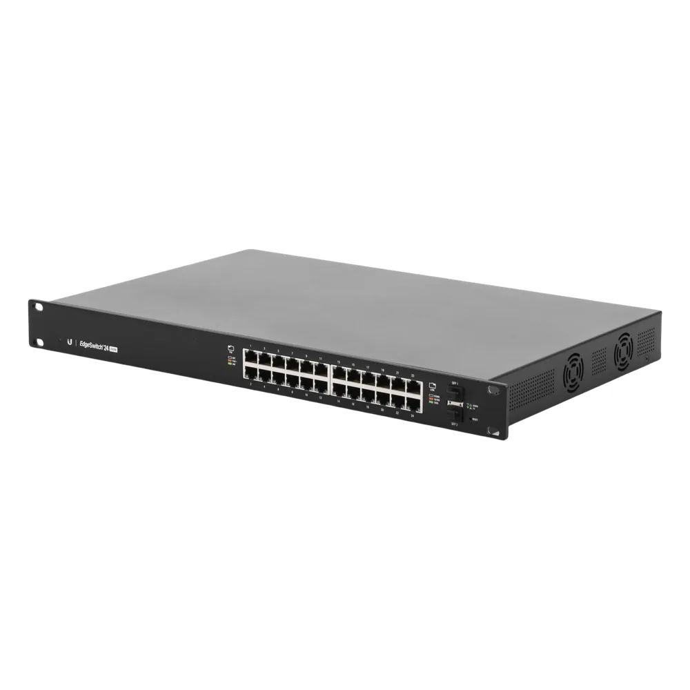 Switch EdgeMAX administrable de 24 puertos Gigabit con PoE+/PoE Pasivo 24V + 2 Puertos SFP, 250 W – vista 2