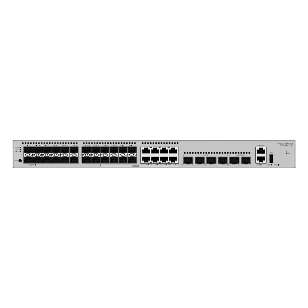 Switch Empresarial Core Gigabit Administrable  Capa 3 / 24 puertos 1GE SFP ( Combo con 8 Puertos 10/100/1000 Mbps) / 4 Puertos 10GE SFP+ Uplink / 2 Puertos 10GE SFP+ (Stack) / ERPS / Ruteo Dinámico (RIP, OSPF, IS-IS y BGP)  / iStack / Administraci&