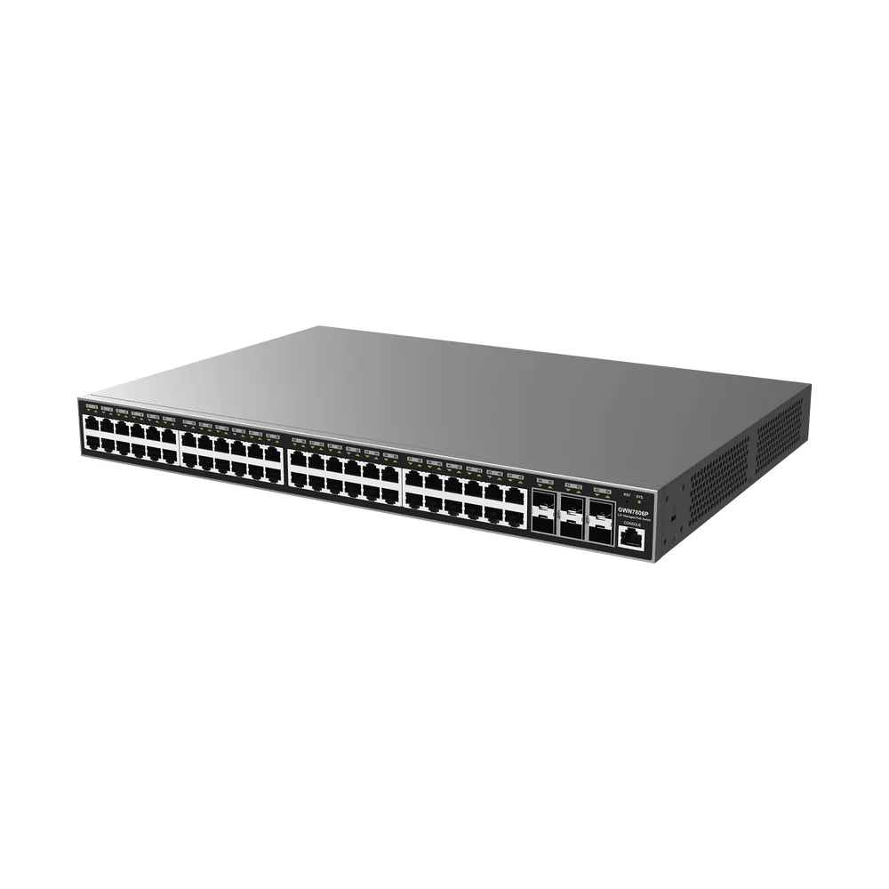 Switch Gigabit PoE+ Administrable / 48 puertos 10/100/1000 Mbps + 6 Puertos SFP+ / Hasta 400W / Compatible con GWN Cloud. – vista 4