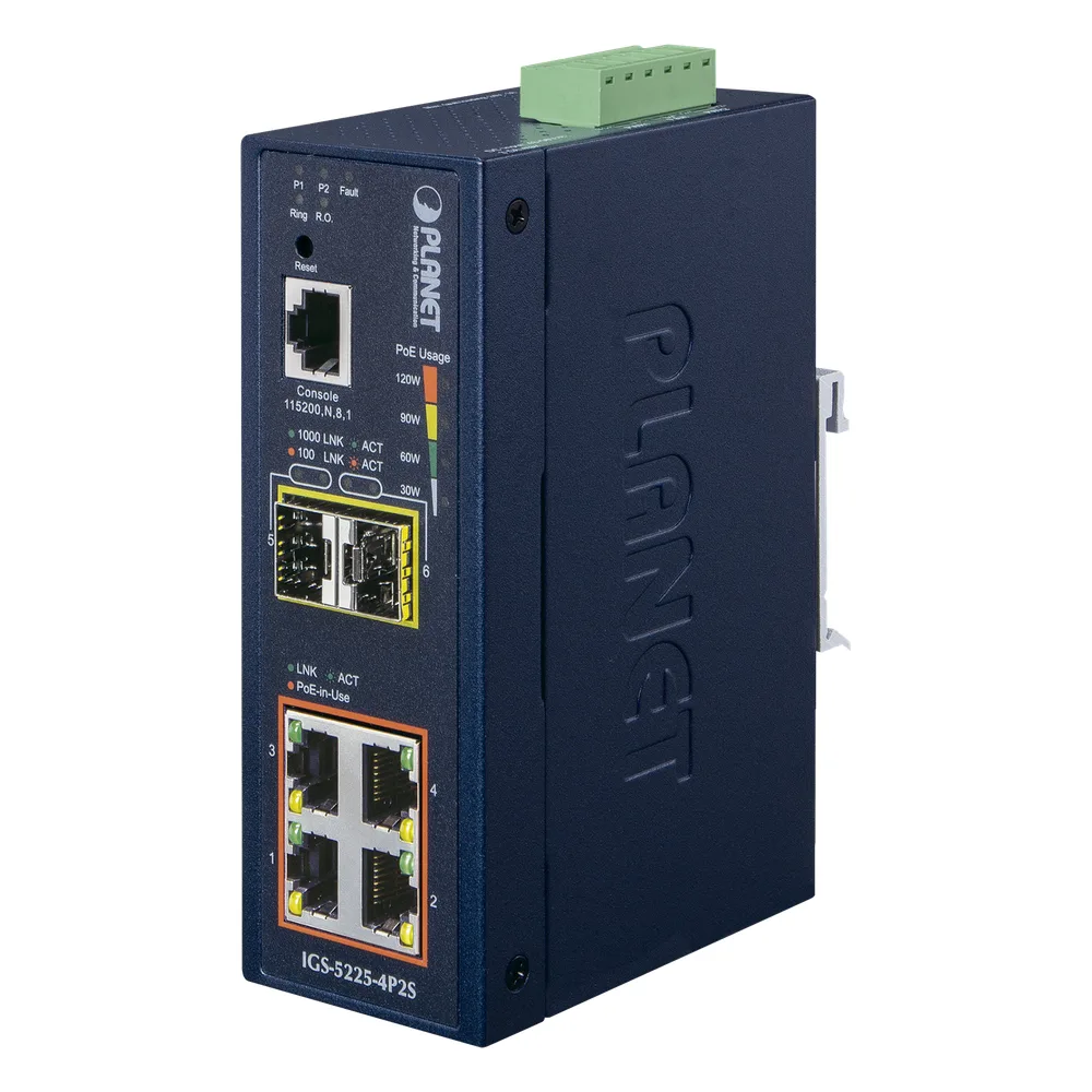 Switch Industrial Administrable Capa 2, 4 Puertos PoE 802.3af/at 10/100/1000T, 2 Puertos SFP 100/1000X