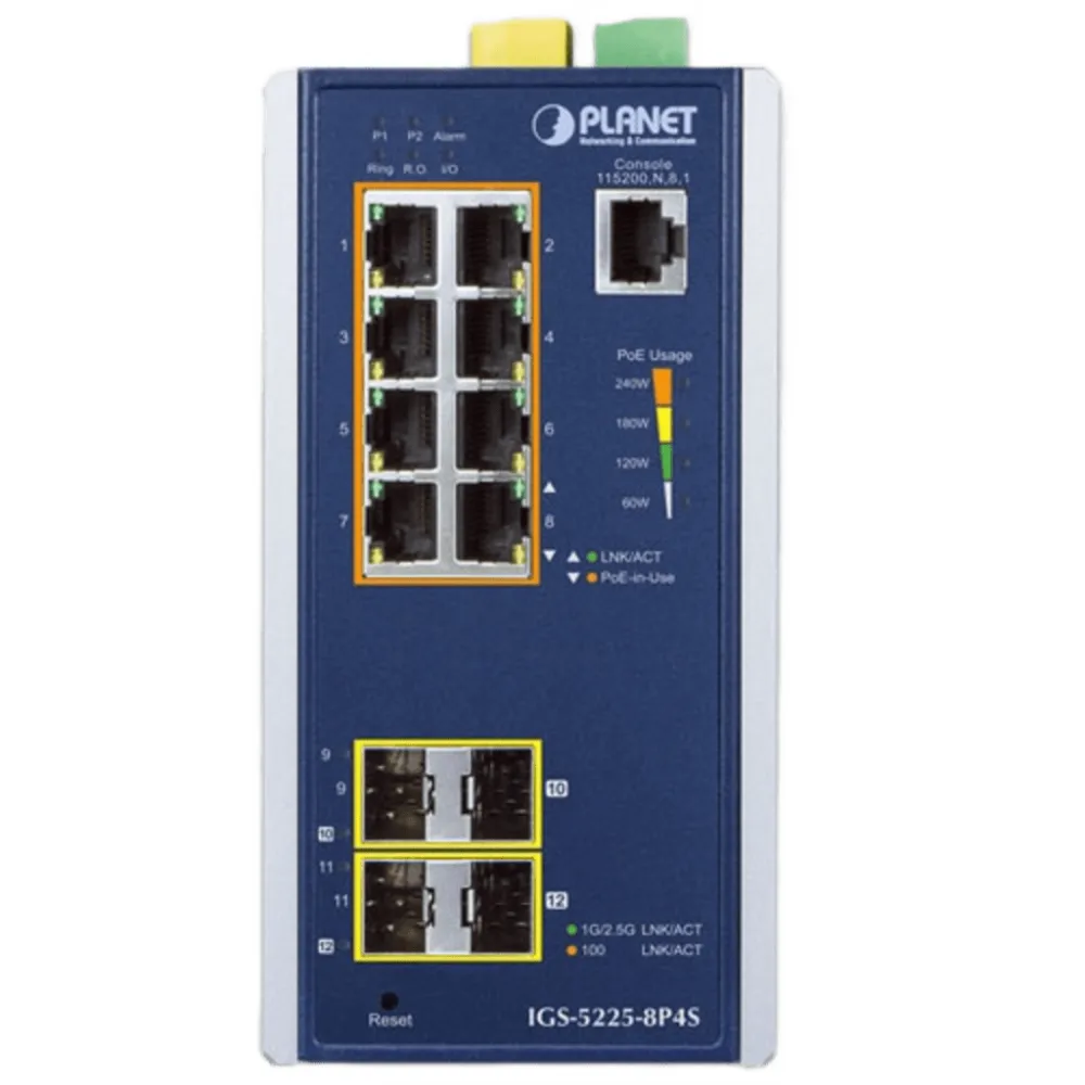 Switch Industrial Administrable Capa2, 8 Puertos Gigabit con PoE+ 802.3at, 2 Puertos SFP de 100/1G y 2 Puertos SFP de 100/1G/2.5G – vista 2