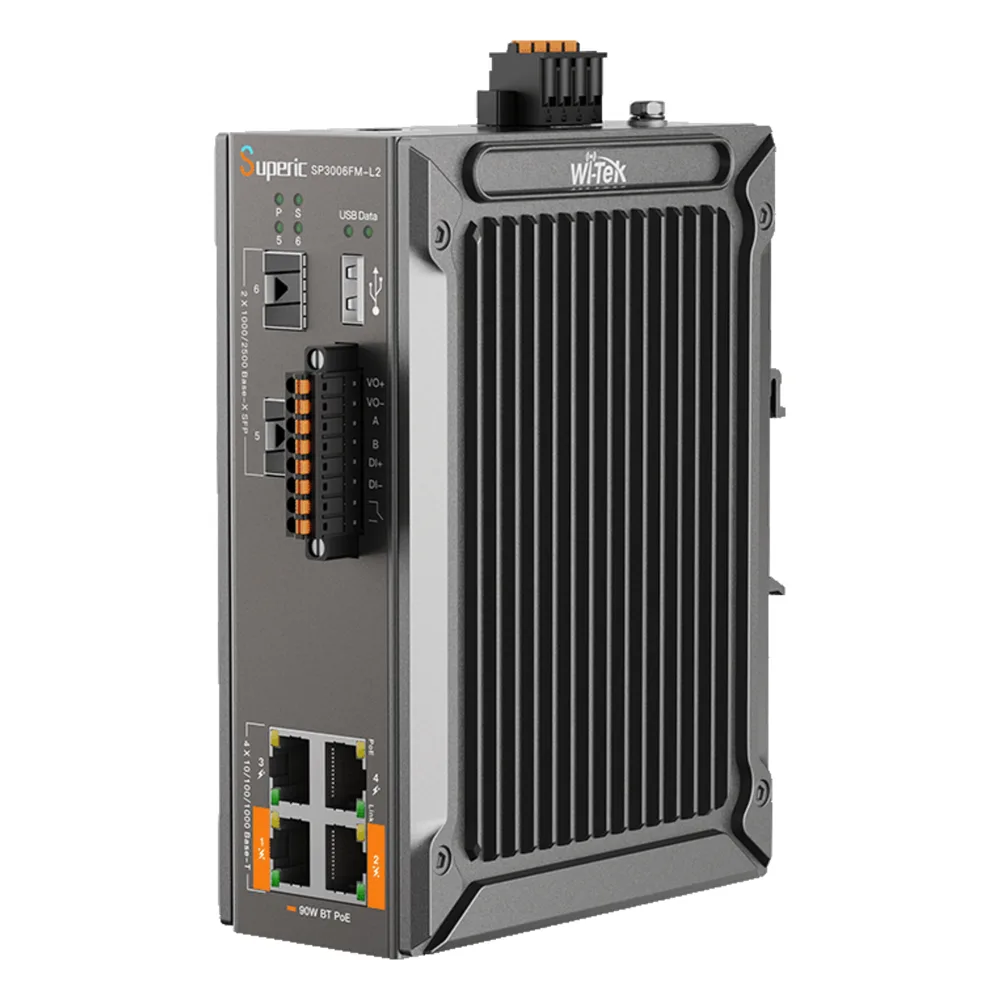 Switch Industrial Administrable / Gigabit con 2 Puertos PoE bt / 2 Puertos PoE af/at / 2 SFP 2.5Gbps / Soporta RS485 / Presupuesto PoE 120W