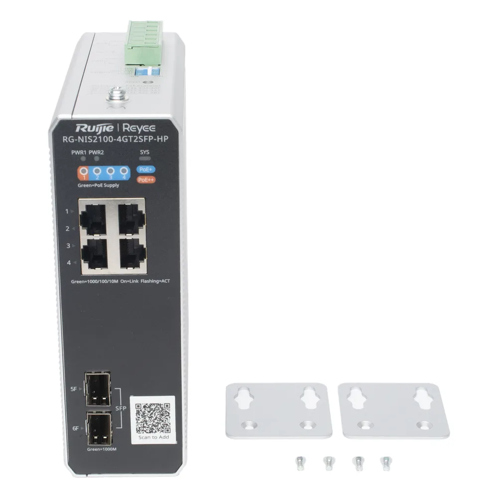 Switch Industrial PoE+ hasta 180 watts , Ideal para temperaturas Extremas y protección contra descargas, 1 puerto PoE++ 60W y 3 puertos PoE+ 30W, 2 SFP Uplink – vista 7