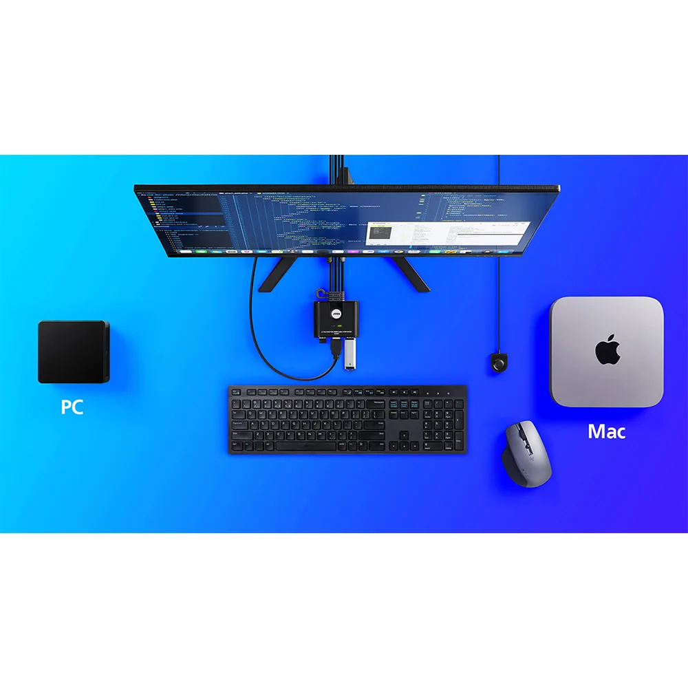 Switch KVM | USB FHD HDMI | de 2 puertos en formato cable | 1920x1080 @ 60Hz (FHD)	| HDCP 1.4 | Conecta y controla 2 equipos con un solo monitor, teclado y mouse – vista 3