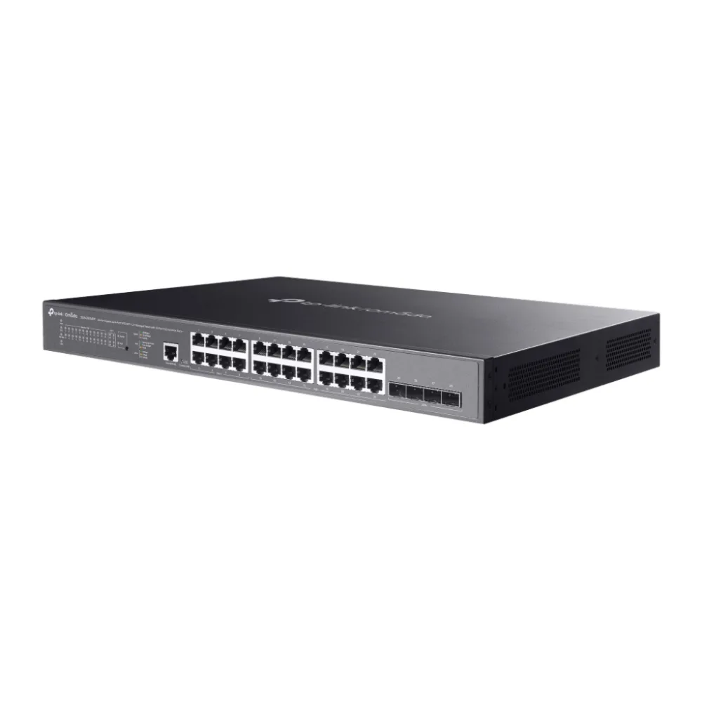 Switch L2+ Gestionado Omada / 24 Puertos Gigabit RJ45 + 4 Puertos 10G SFP+ / 16 Puertos PoE+ (30W) + 8 Puertos PoE++ (90W) / 128 Gbps Capacidad / 95.23 Mpps Forwarding / 500W PoE Budget / SDN Cloud Management – vista 3