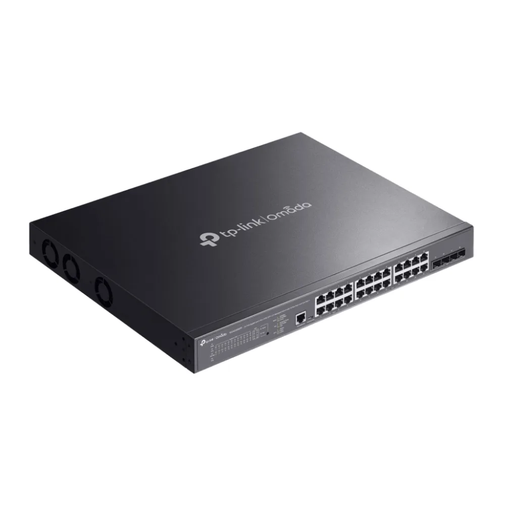 Switch L2+ Gestionado Omada / 24 Puertos Gigabit RJ45 + 4 Puertos 10G SFP+ / 16 Puertos PoE+ (30W) + 8 Puertos PoE++ (90W) / 128 Gbps Capacidad / 95.23 Mpps Forwarding / 500W PoE Budget / SDN Cloud Management – vista 4