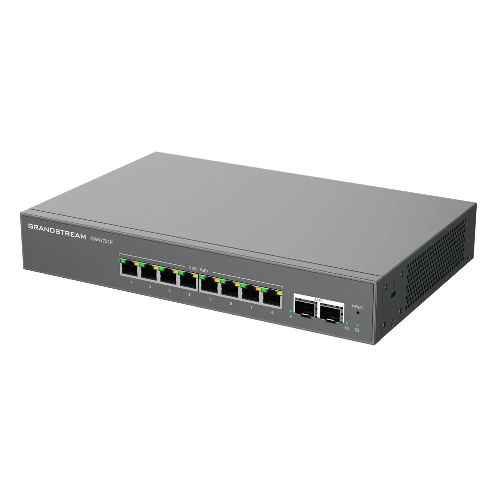 Switch L2 Lite Administrable de 10 Puertos / 8 Puertos Ethernet 2.5 Gigabits / 2 Puertos SFP+ 10 Gigabits / PoE+ 802.3af/at / VLAN 802.1Q / QoS / IGMP Snooping / Montaje en Escritorio o Pared – vista 3