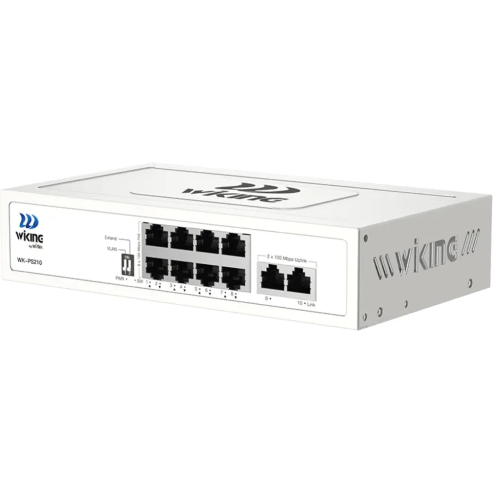 Switch no administrable PoE / Con 8 puertos 10/100 Mbps PoE af/at / 2 Puertos Ethernet 10/100 Mbps / Presupuesto 76 W / PoE hasta 250 metros – vista 3