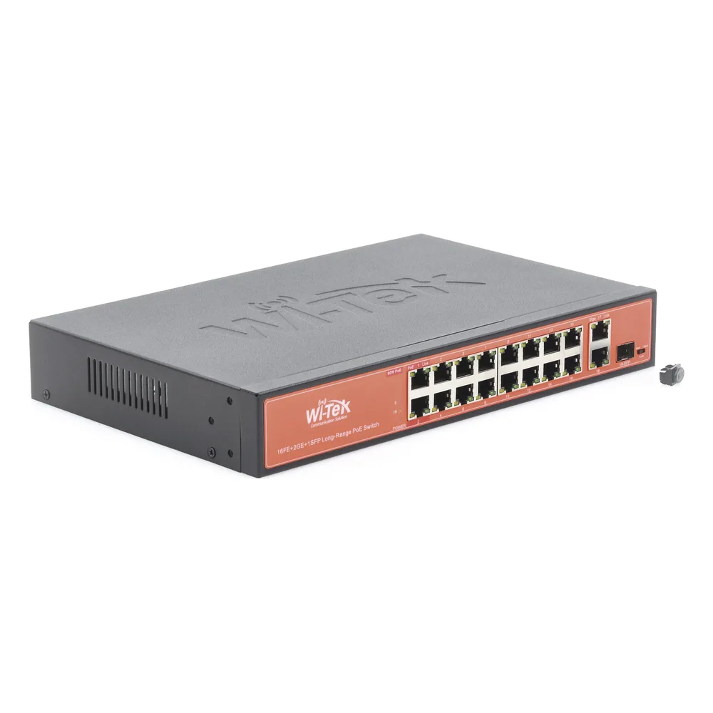 Switch PoE (802.3af/at/bt) / No administrable de largo alcance / Hasta 250m / 16 x 10/100Mbps (PoE) + 2 x 100/1000Mbps + 1 x SFP / 200 W – vista 3