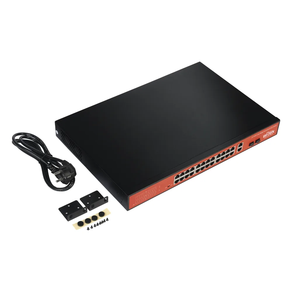 Switch PoE (802.3af/at/bt) / No administrable de largo alcance / Hasta 250m / Con 24 x 10/100Mbps + 2 x SFP Gigabit Combo / 250 W – vista 3