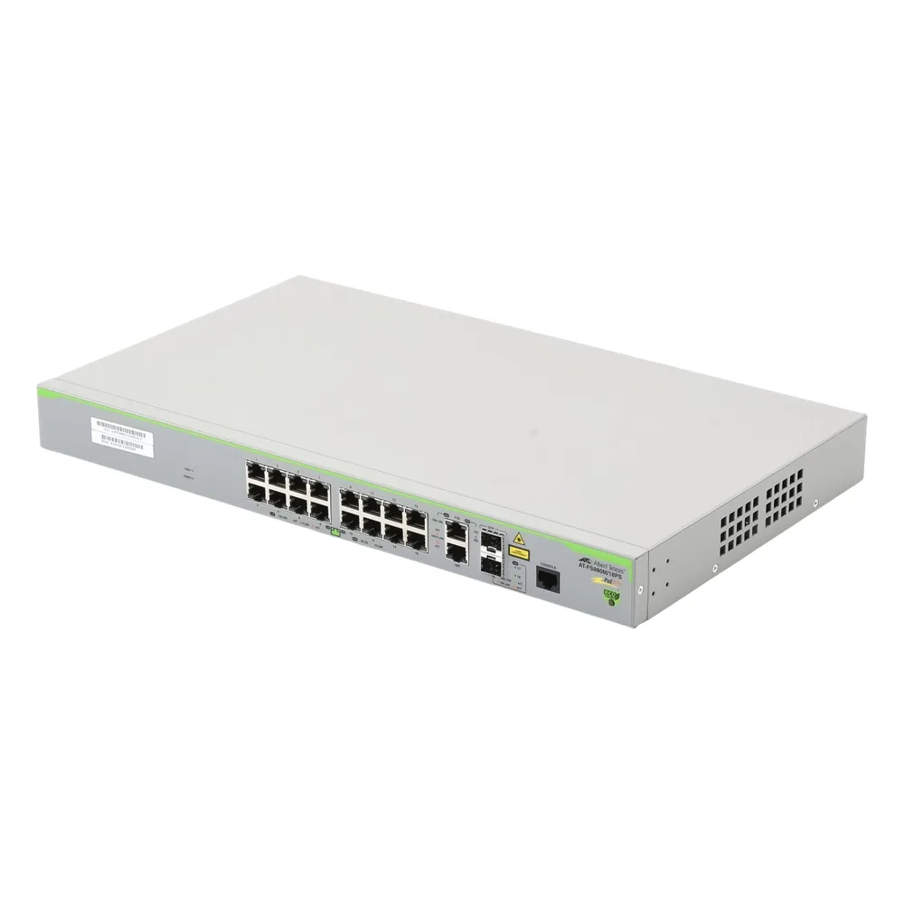 Switch PoE+ Administrable CentreCOM FS980M, Capa 3 de 16 Puertos 10/100 Mbps + 2 puertos RJ45 Gigabit/SFP Combo, 250W – vista 2