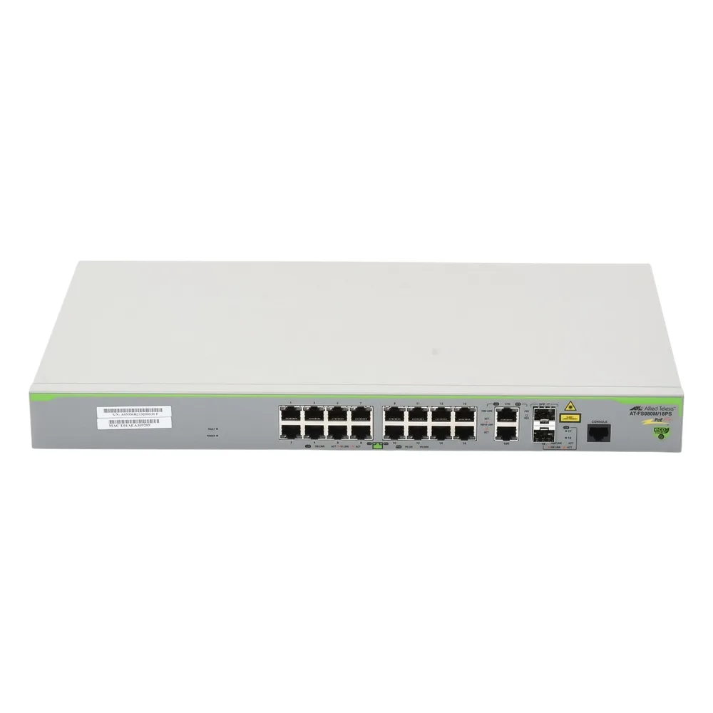 Switch PoE+ Administrable CentreCOM FS980M, Capa 3 de 16 Puertos 10/100 Mbps + 2 puertos RJ45 Gigabit/SFP Combo, 250W – vista 3