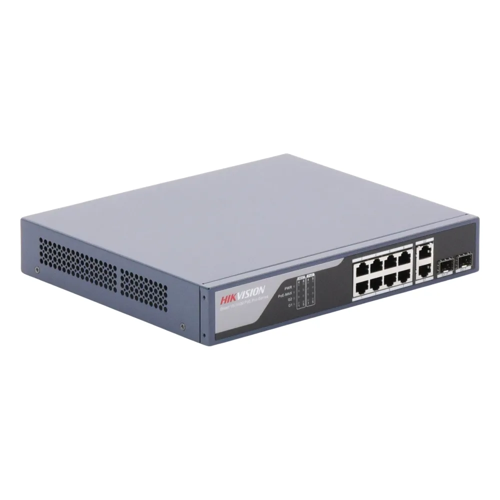 Switch PoE+ / Administrable / Uso en Rack / 8 Puertos 10/100 PoE+ /  2 Puertos 1000 Mbps Uplink  / 2 Puertos SFP / Configuración Nube desde Hik-PartnerPro / Modo Extendido hasta 300 Metros / 125 W – vista 5