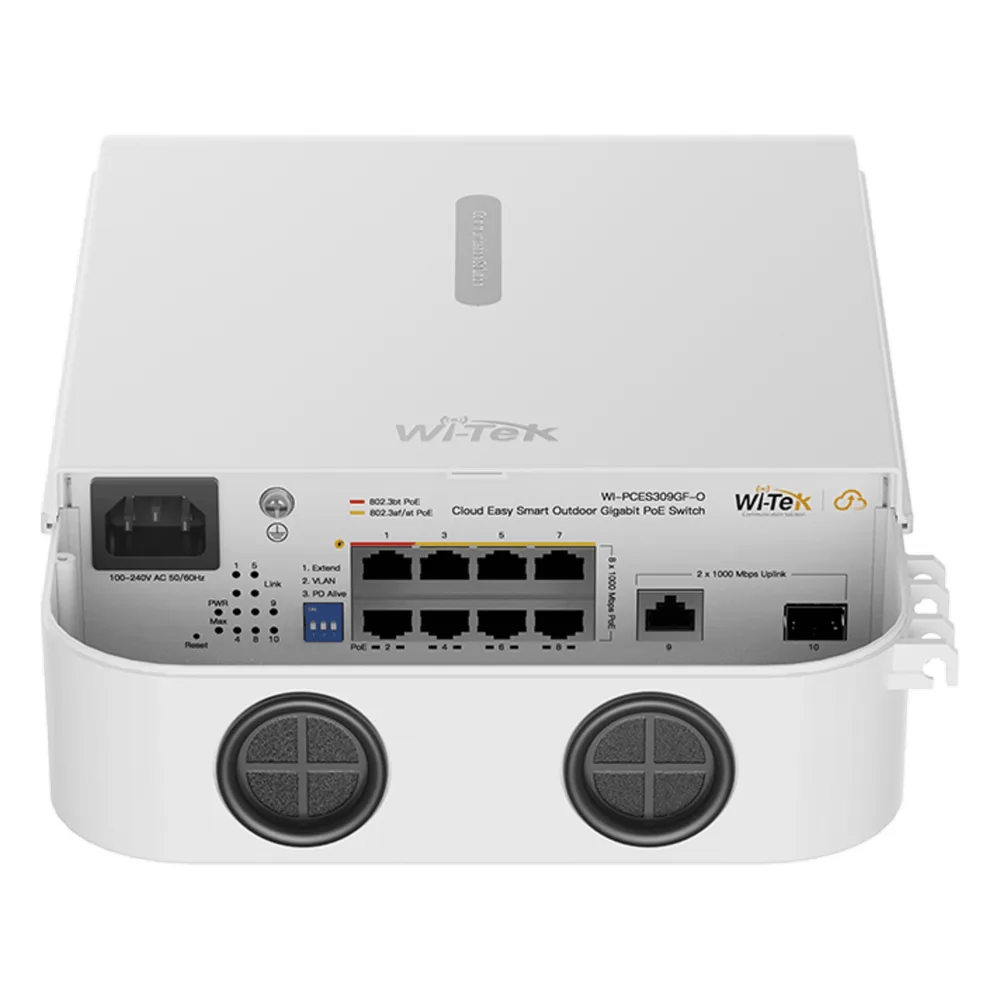 Switch PoE / Administración en la nube / Con 8 puertos 10/100/1000 Mbps PoE af/at/bt  / 1 Puerto Ethernet Uplink 10/100/1000 MBPS/1 Puerto SFP Uplink 10/100/1000 MBPS  / Presupuesto 110 W / PoE hasta 250 metros / Soporta protocolo ONVIF – vista 4