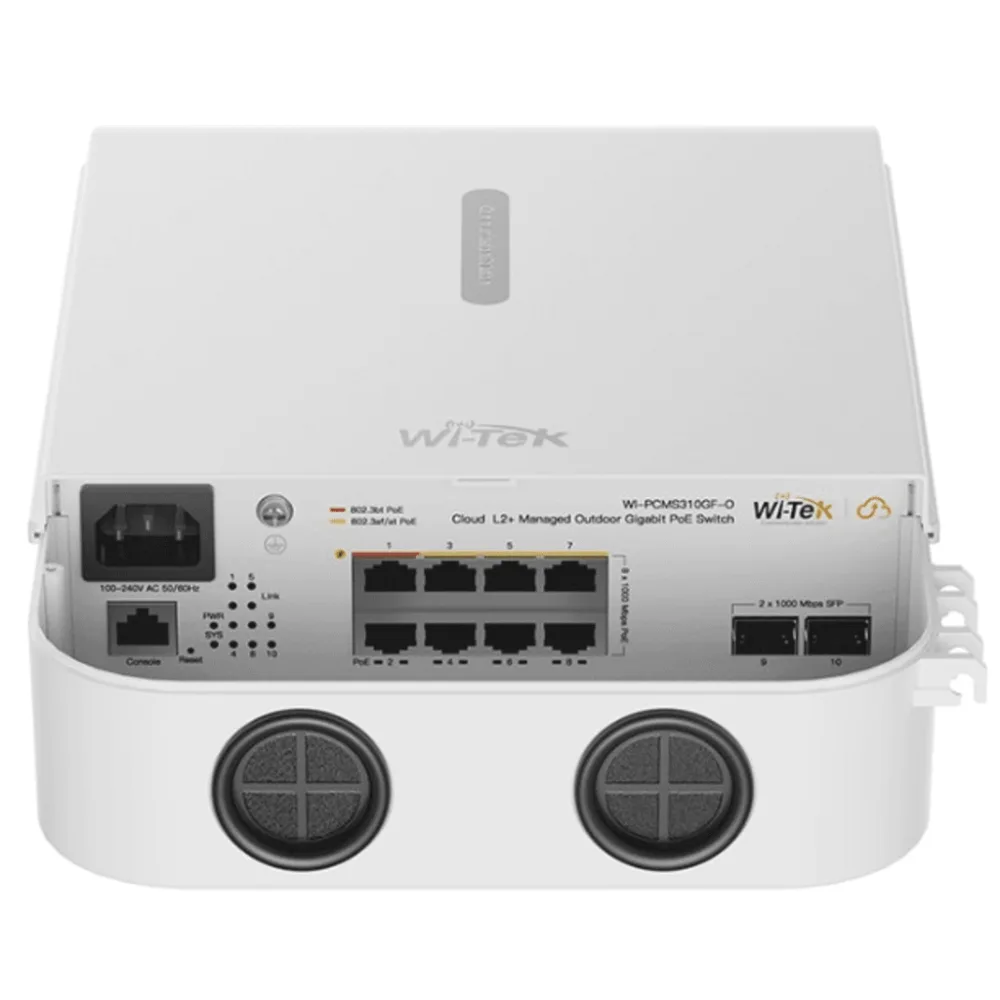Switch PoE Gigabit 8 Puertos / 2 SFP Uplink / PoE++ 802.3bt 90W Puerto 1-2 / PoE+ 802.3at 30W Puerto 3-8 / 110W Presupuesto Total / 20Gbps Switching / Sin Ventilador / Montaje en Pared o Poste / Industrial -30°C a 60°C