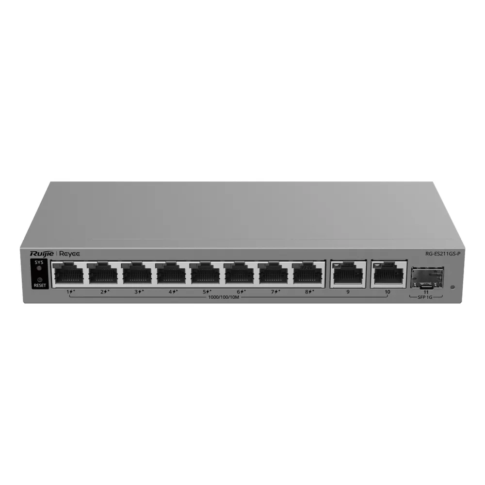 Switch PoE Gigabit Smart Cloud-Managed / 11 Puertos / 8 Puertos PoE+ 120 W / 1 Puerto SFP Uplink / Capa 2 / Diseño Sin Ventilador / Protección 6 kV / Gestión Cloud de por Vida / Metal
