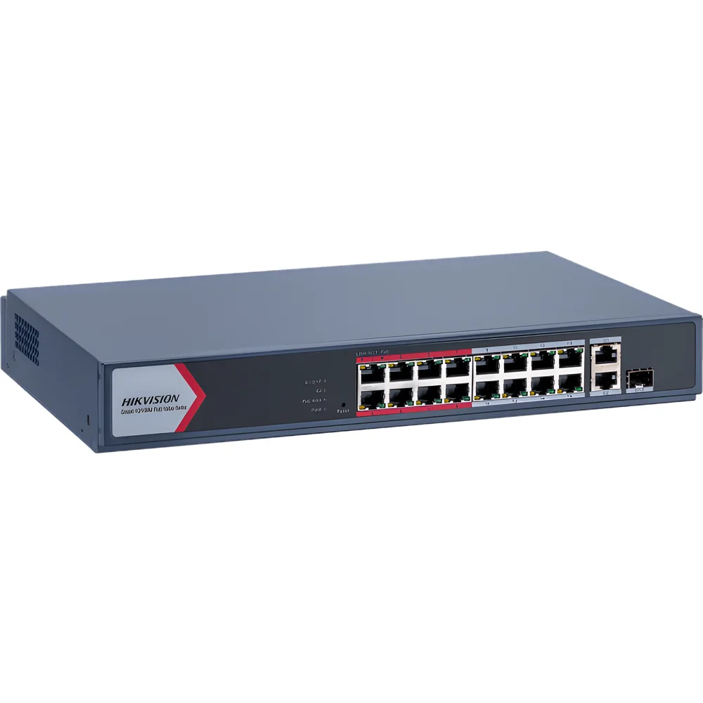 Switch PoE+ / Monitoreable / 16 Puertos 10/100 Mbps PoE+ / 2 Puertos 1000 Mbps Uplink / 1 Puerto SFP Uplink / Modo Extendido hasta 300 Metros / 130 W – vista 2
