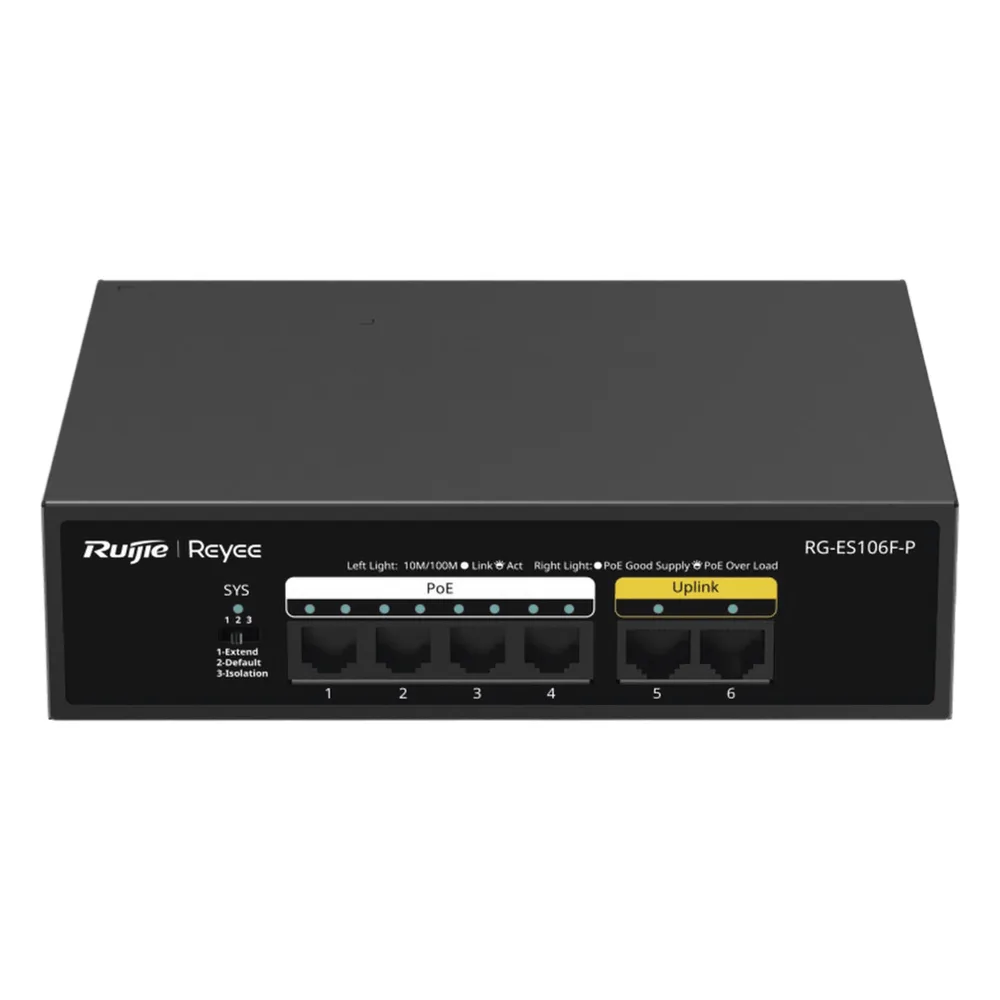 Switch PoE+ no Administrable, 6 Puertos 10/100 Mbps, hasta 54 Watts