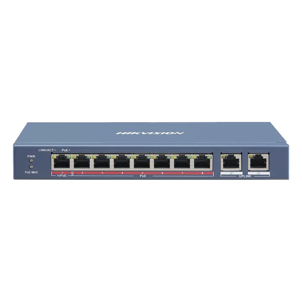 Switch PoE+ / No Administrable / 7 Puertos 10/100 Mbps 802.3 af/at (30 W) / 1 Puerto 10/100 Mbps Hi-PoE (90 W)  / 2 Puertos 1000 Mbps Uplink / Modo Extendido hasta 300 Metros / 110 Watts