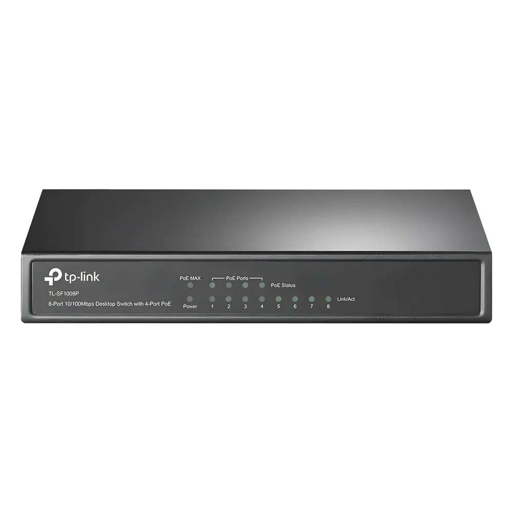 Switch PoE+ No Administrable / De Escritorio 8 puertos 10/100 Mbps / 4 puertos PoE af/at Inteligente / Presupuesto 66 W / Hasta 250 metros