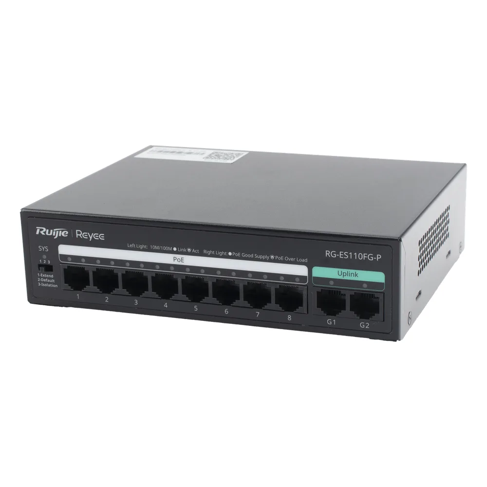 Switch PoE+ no Administrable, hasta 110 Watts, 8 puertos PoE+ 10/100 y 2 Uplinks Gigabit 1G – vista 2