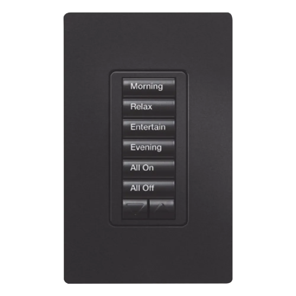 Teclado de pared seeTouch de 6 botones con subir/bajar, retroiluminado y con grabado personalizable, para sistema RadioRA 2, color Midnight