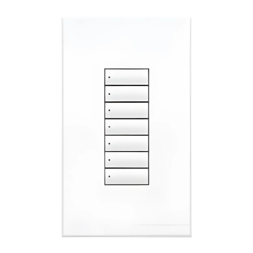Teclado de pared seeTouch QS de 7 botones con retroiluminación y LED de estado, estilo insert, alimentado por QS Link, color blanco, para GRAFIK Eye QS, Sivoia QS y Quantum