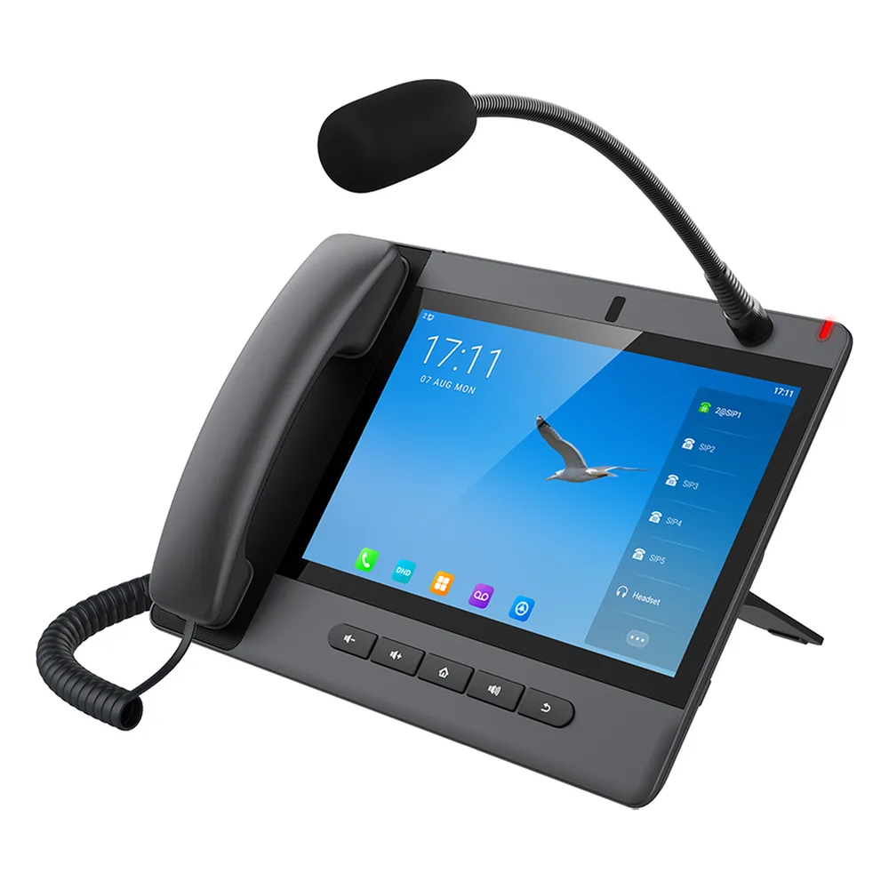 Teléfono IP Android 9.0 Empresarial para voceo 20 líneas SIP, pantalla táctil, Wi-Fi y Bluetooth, PoE, Voceo/ Musica por Multicast, puertos Gigabit, soporta recepción de video. – vista 2