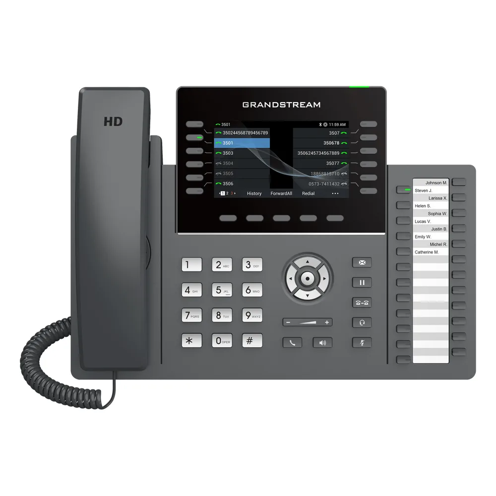 TELÉFONO IP PROFESIONAL DE 12 LÍNEAS / 24 TECLAS DE EXTENSIÓN PROGRAMABLES / WI-FI 6 / POE INTEGRADO / PANTALLA LCD 4.3 PULGADAS / SEGURIDAD DE NIVEL EMPRESARIAL / BLUETOOTH INTEGRADO / COMPATIBLE CON GDMS / AUDIO HD CON NOISE-SHIELD