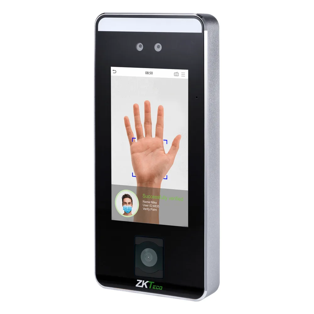 Terminal Biométrico de Reconocimiento Facial / QR Code / Palm Vein / Detección de Mascarillas / Touchless / 5" Touch Screen / 6000 Plantillas Faciales / 3000 Plantillas Palma / WiFi Opcional – vista 2