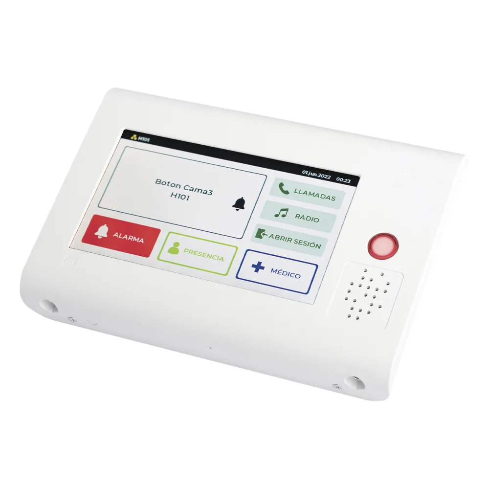 Terminal Inteligente para Habitación Hospitalaria / Pantalla Táctil 7" / RFID 125 kHz / VoIP SIP / PoE IEEE 802.3af / Bus RS485 / Carcasa Antibacteriana