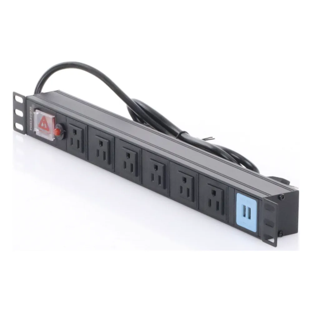 Tomacorriente Horizontal (PDU) de 6 contactos (NEMA 5-15R) + 2 USB para instalación en Rack de 19", 1UR, 125 Vca/ 15 A (THE0040091001001) – vista 3