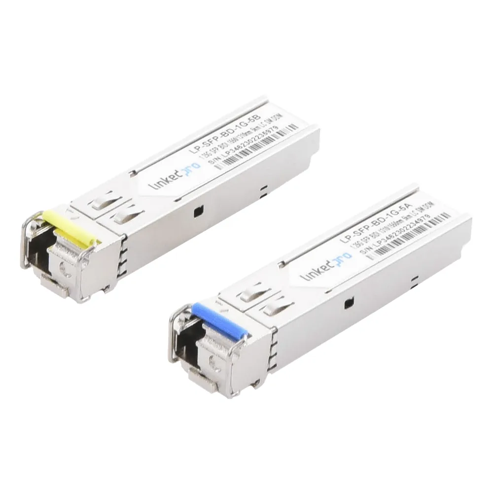 Transceptores Ópticos Bidireccionales SFP (Mini-Gbic) / Monomodo 1310 & 1550 nm / 1.25 Gbps / 1000BASE-BX / Conector LC/UPC Simplex / DDM / Hasta 5 km / 2 Piezas