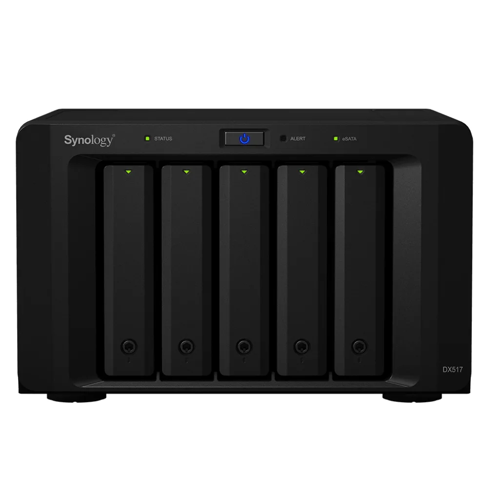 Unidad de Expansión Synology DX517 | 5 Bahías SATA HDD/SSD 3.5" y 2.5" | Puerto eSATA | Diseño Hot-Swap | Compatible con DS1517+ y DS1817+. – vista 2
