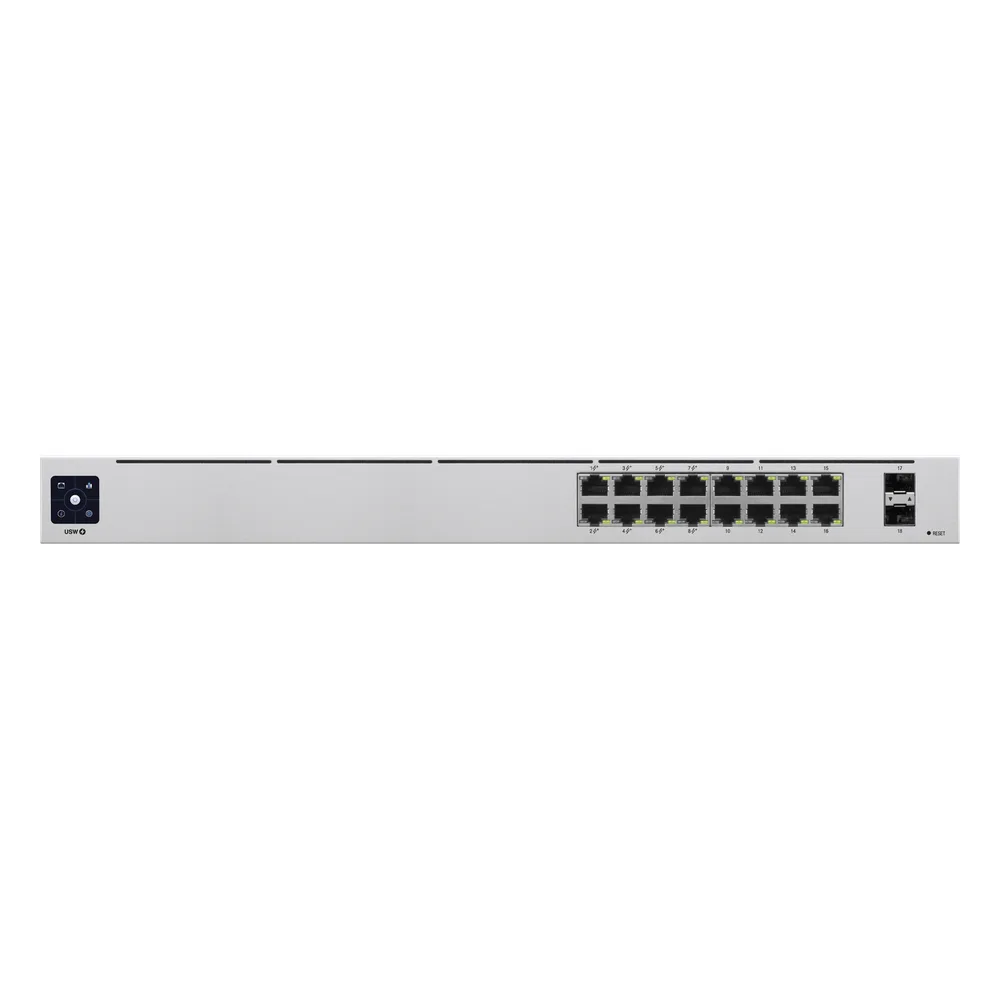 UniFi Switch USW-16-POE Gen2, Capa 2 de 16 puertos (8 puertos PoE 802.3af/at + 8 puertos Gigabit) + 2 puertos 1G SFP, 42W, pantalla informativa