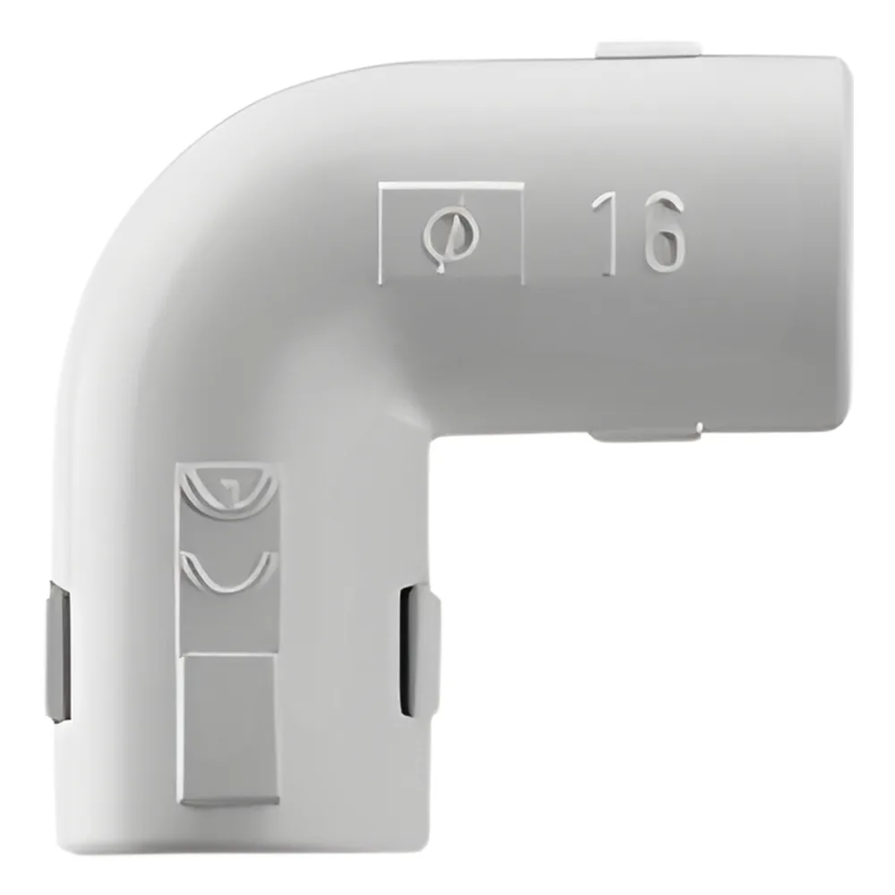 Unión en "L" (Codo) para tubería rígida, recomendado para cable eléctrico, PVC Auto-extinguible, de 16 mm