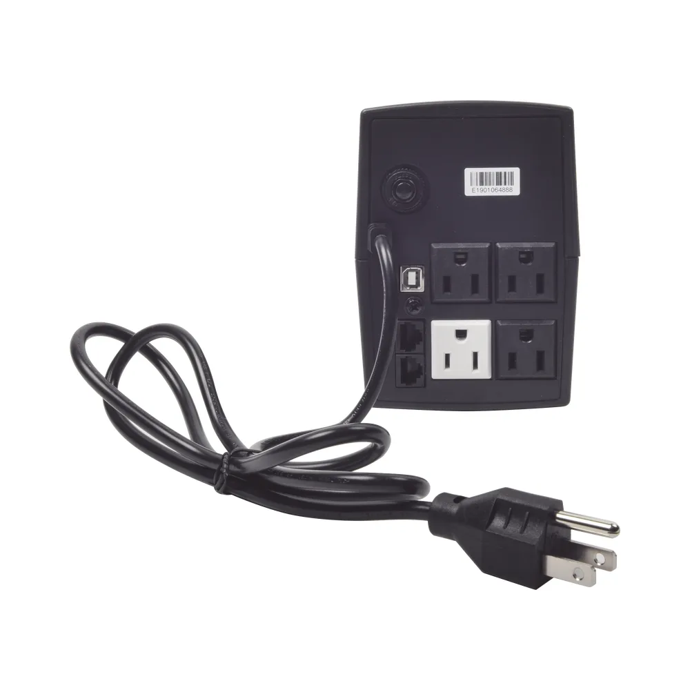 UPS de 600VA/360W / Protección contra Descarga, Sobretensión y Picos Transitorios / Entrada y Salida 120 Vca / Clavija NEMA 5-15P / 4 Tomas NEMA 5-15R – vista 3