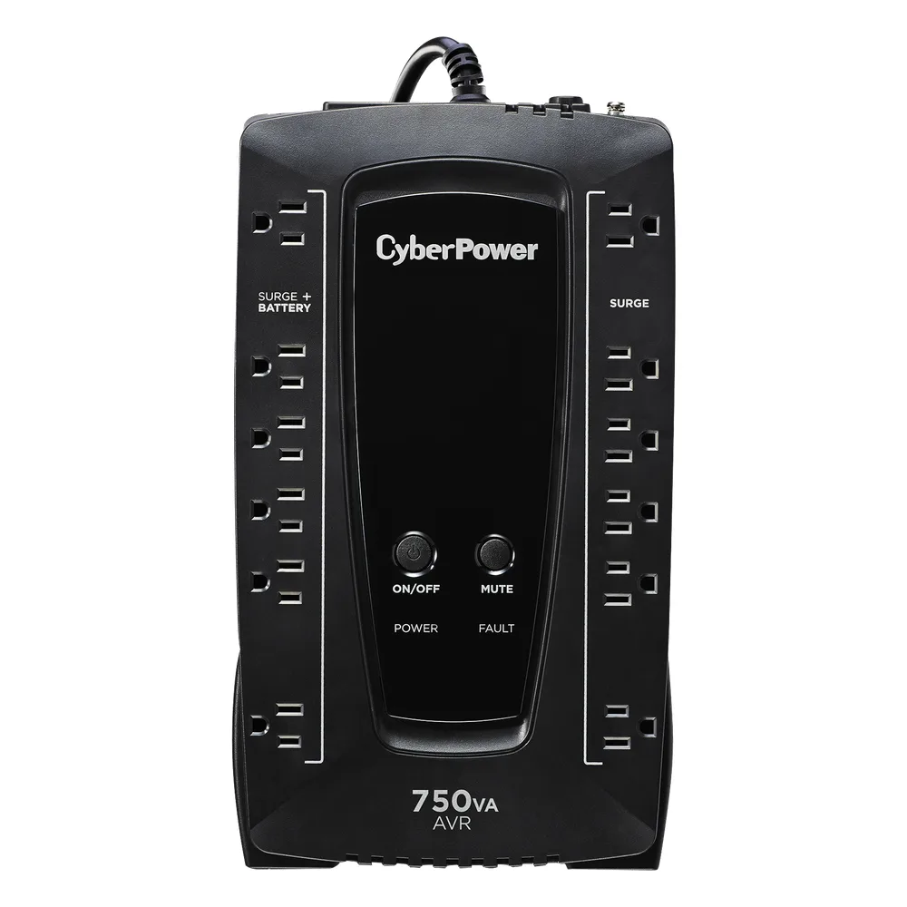 UPS de 750 VA/450 W, Topología Línea Interactiva, Entrada 120 Vca NEMA 5-15P, Tipo Gabinete Compacto, Con 12 Tomas NEMA 5-15R