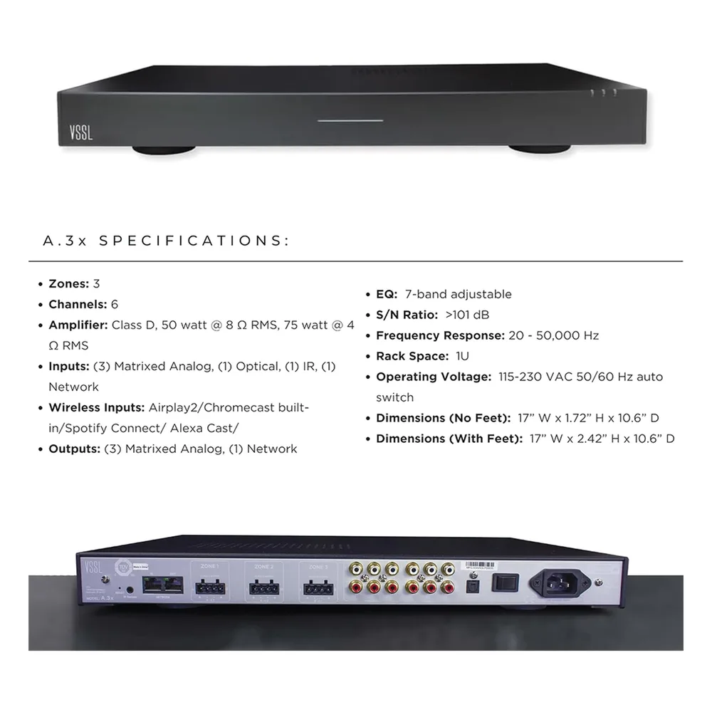 VSSL 3 zonas, 6x50W, con Chromecast, Alexa Cast, Airplay, Spotify Conn en cada zona - funciona con GoogleAsst – vista 8